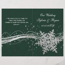 green Silver Snowflakes wedding programs folded