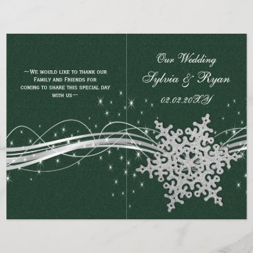green Silver Snowflakes wedding programs folded
