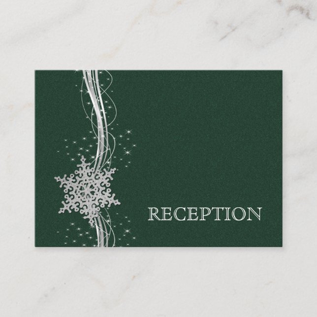 green Silver Snowflakes wedding reception invite (Front)