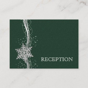 green Silver Snowflakes wedding reception invite