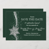 green Silver Snowflakes Winter  save the date (Front/Back)