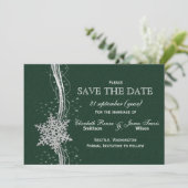 green Silver Snowflakes Winter  save the date (Standing Front)