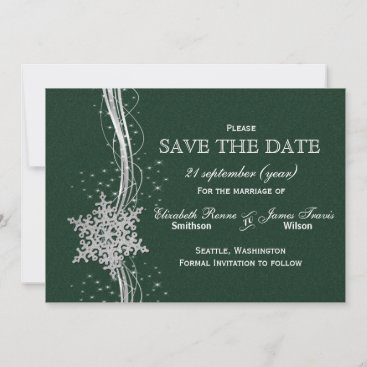 green Silver Snowflakes Winter  save the date