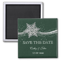 green Silver Snowflakes Winter save the Date Magnet