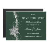 green Silver Snowflakes Winter save the date Magnetic Invitation