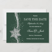 green Silver Snowflakes Winter save the date Magnetic Invitation (Front)