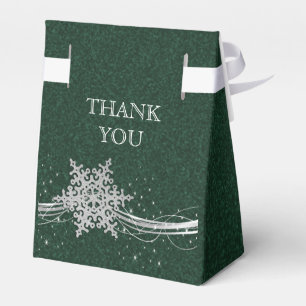 green Silver Snowflakes Winter wedding favor box