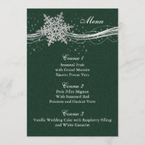 green Silver Snowflakes Winter wedding menu cards