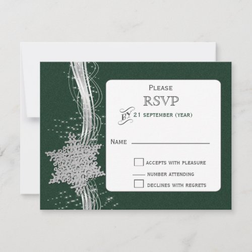 green Silver Snowflakes Winter wedding RSVP