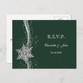 green Silver Snowflakes Winter wedding RSVP Invitation Postcard (Front/Back)