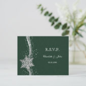 green Silver Snowflakes Winter wedding RSVP Invitation Postcard (Standing Front)
