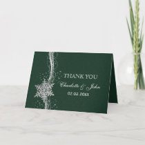 green Silver Snowflakes Winter wedding Thank You