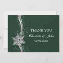 green Silver Snowflakes Winter  wedding Thank You Invitation