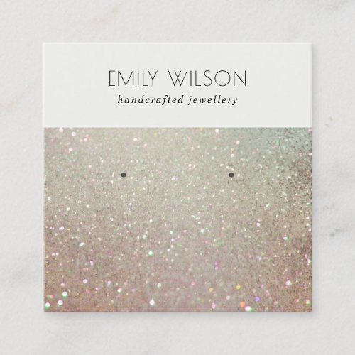 Green Silver Sparkle Glitter Shiny Earring Display Square Business Card