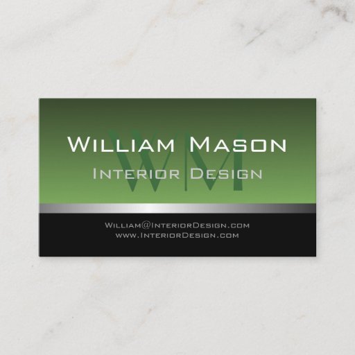 Customizable Green & Silver Stripe Professional Business Card
