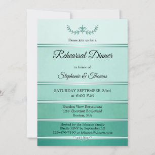 Green Silver Striped Ton sur Ton Rehearsal Dinner Invitation