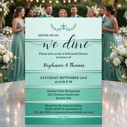 Green Silver Striped Tone on Tone Rehearsal Dinner