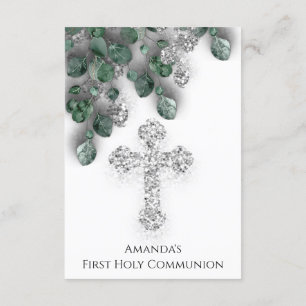 Green Silver White First Holy Communion Cross Invitation