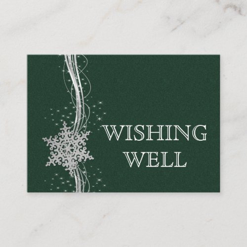 green SilverSnowflakes Winter wedding wishing well Enclosure Card