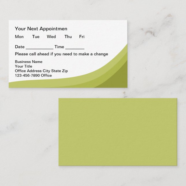 Green Simple Business Client Appointment Cards (Front/Back)