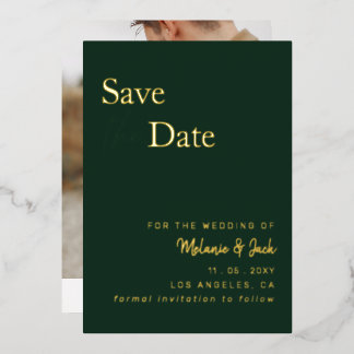 Green Simple Calligraphy Photo Save The Date Foil Invitation