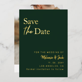 Green Simple Calligraphy Photo Save The Date Foil Invitation