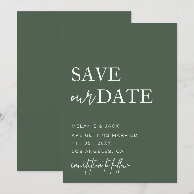 Green Simple Calligraphy Save The Date (Front/Back)