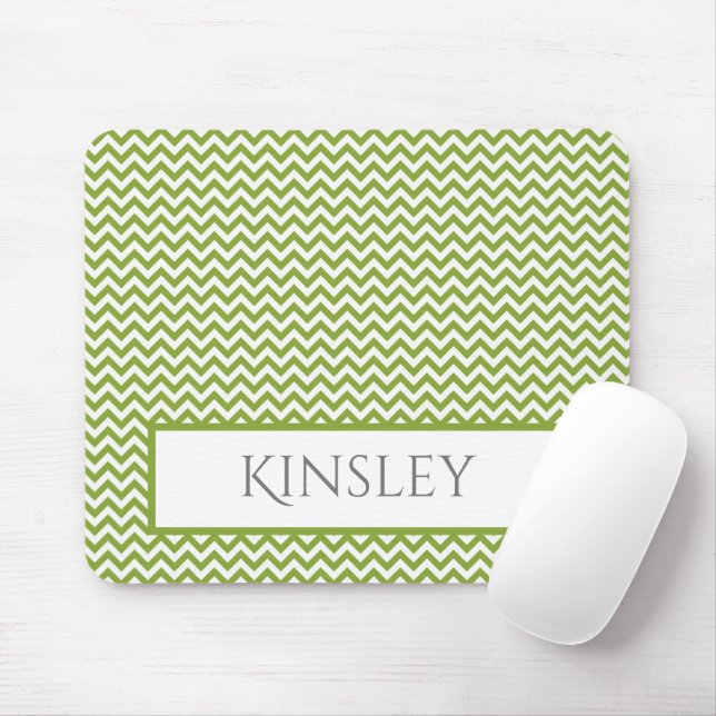 Green Simple Chevron Personalized Mouse Pad (With Mouse)