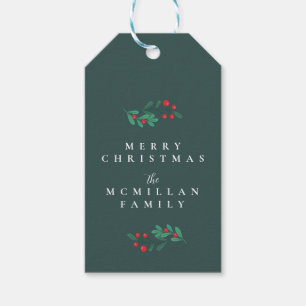 Green Simple ClassicChristmas Floral Gift Tag