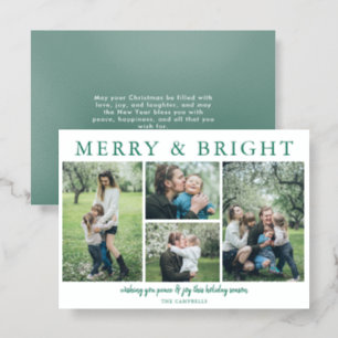Green Simple Elegant 4 photos Christmas Holiday Letterpress Photo Cards