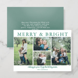 Green Simple Elegant 4 photos Christmas Holiday Letterpress Photo Cards