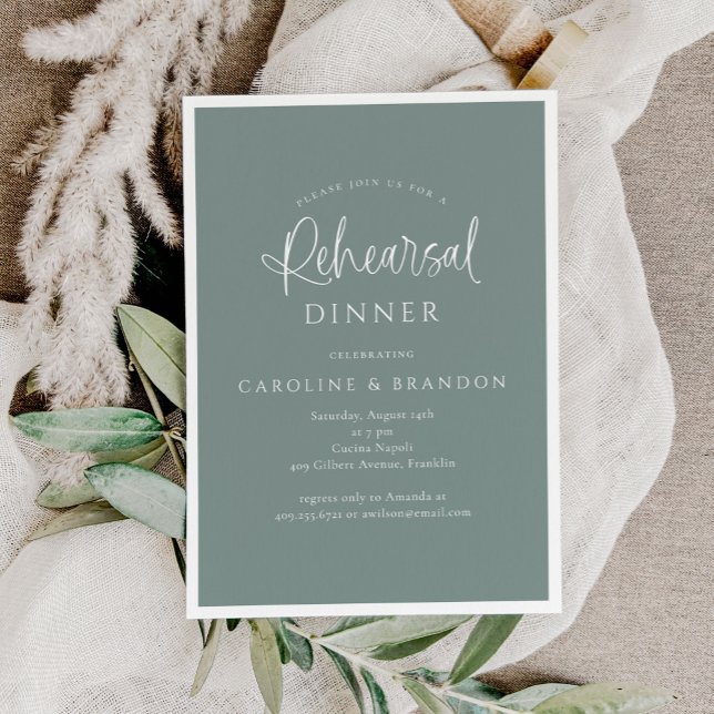 Green Simple Elegant Calligraphy Rehearsal Dinner Invitation (Creator Uploaded)