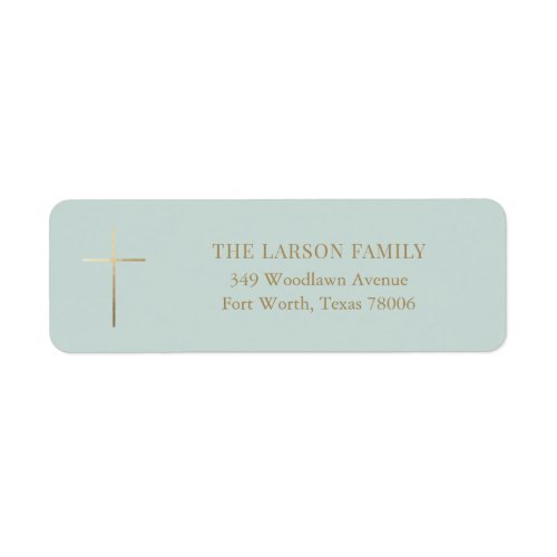 Green Simple Elegant Gold Cross Baptism Address  Label