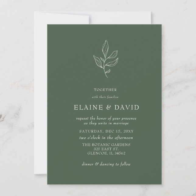 Green Simple Elegant Modern Botanical Wedding Invitation (Front)