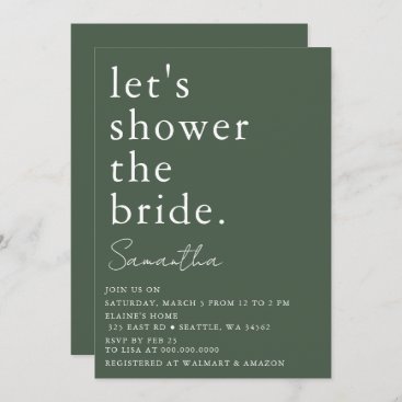 Green Simple Elegant Modern Bridal Shower  Invitation