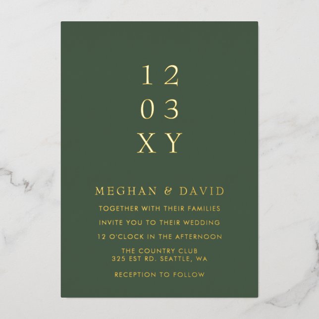 Green Simple Elegant Modern Wedding Foil Invitation (Front)