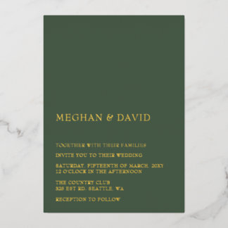 Green Simple Elegant Modern Wedding Foil Invitation