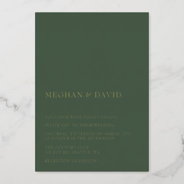 Green Simple Elegant Modern Wedding  Foil Invitation
