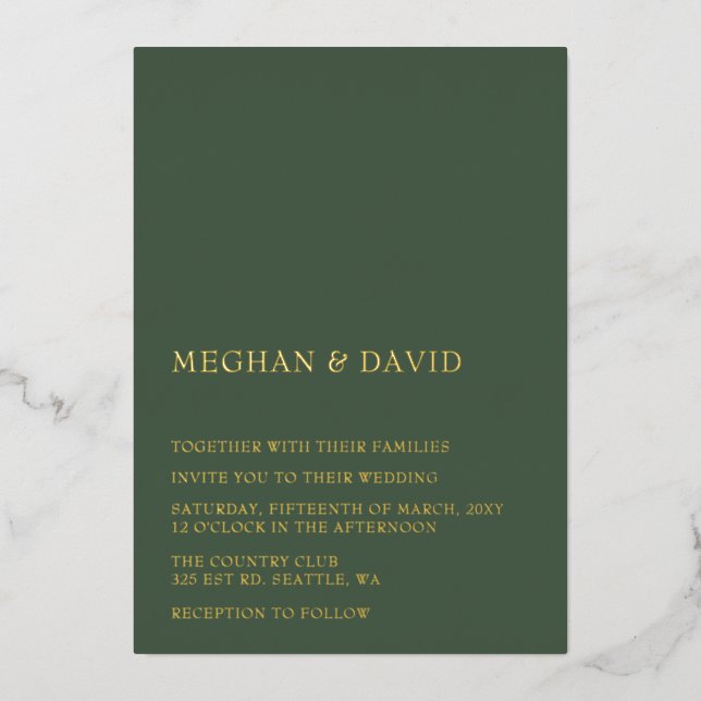 Green Simple Elegant Modern Wedding  Foil Invitation (Front)