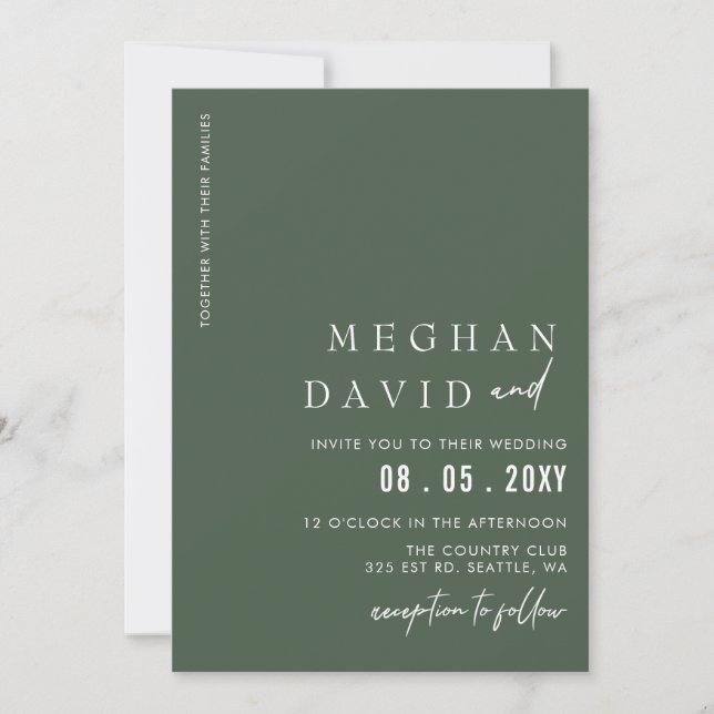 Green Simple Elegant Modern Wedding  Invitation (Front)