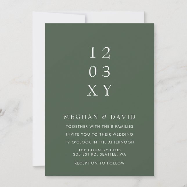 Green Simple Elegant Modern Wedding  Invitation (Front)