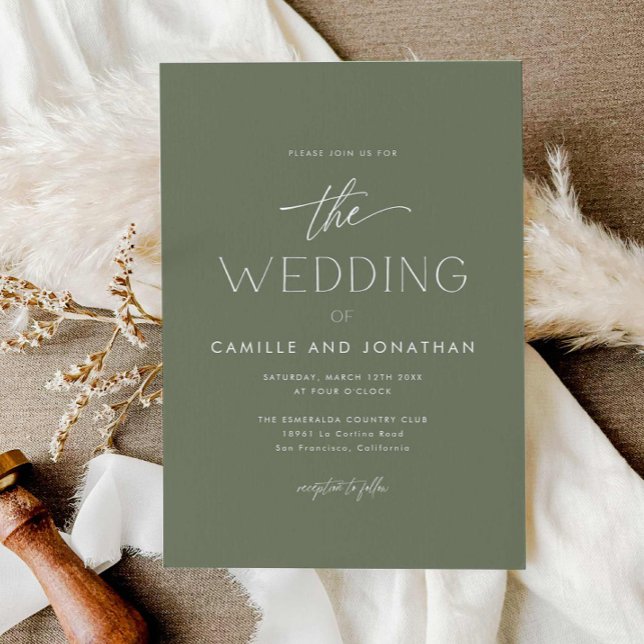 Green Simple Elegant Photo Wedding Invitation (Green Modern Minimal Photo Wedding Invitation)