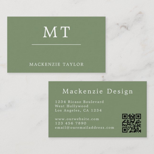 Green Simple Elegant Professional QR Code Business Card (Front/Back)