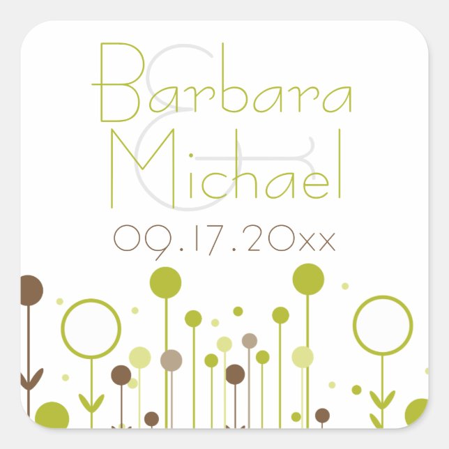 Green Simple Floral Dot Modern Square Stickers (Front)