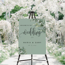 Green Simple floral Script Wedding Welcome