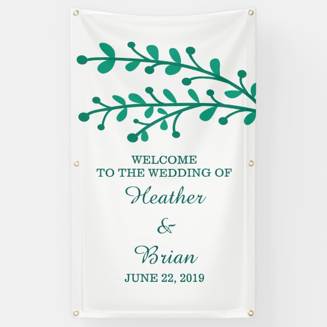 Green Simple Foliage Wedding Banner (Vertical)