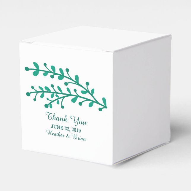 Green Simple Foliage Wedding Favor Boxes (Front Side)