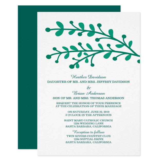 Green Simple Foliage Wedding Invite