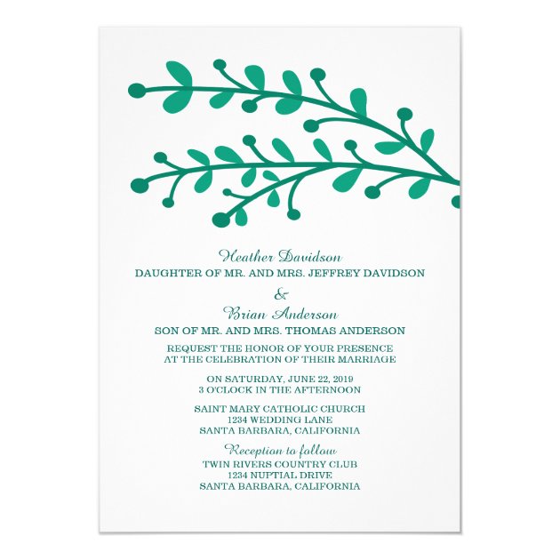 Green Simple Foliage Wedding Invite