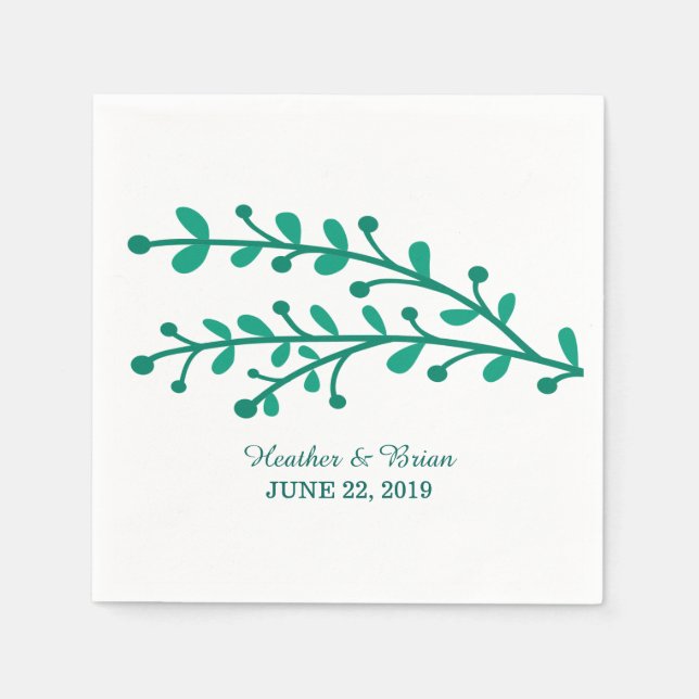 Green Simple Foliage Wedding Napkins (Front)